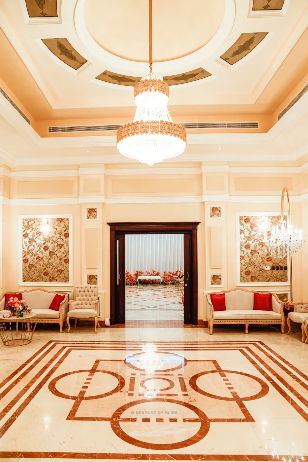 Entrance styling in cream, gold and orange