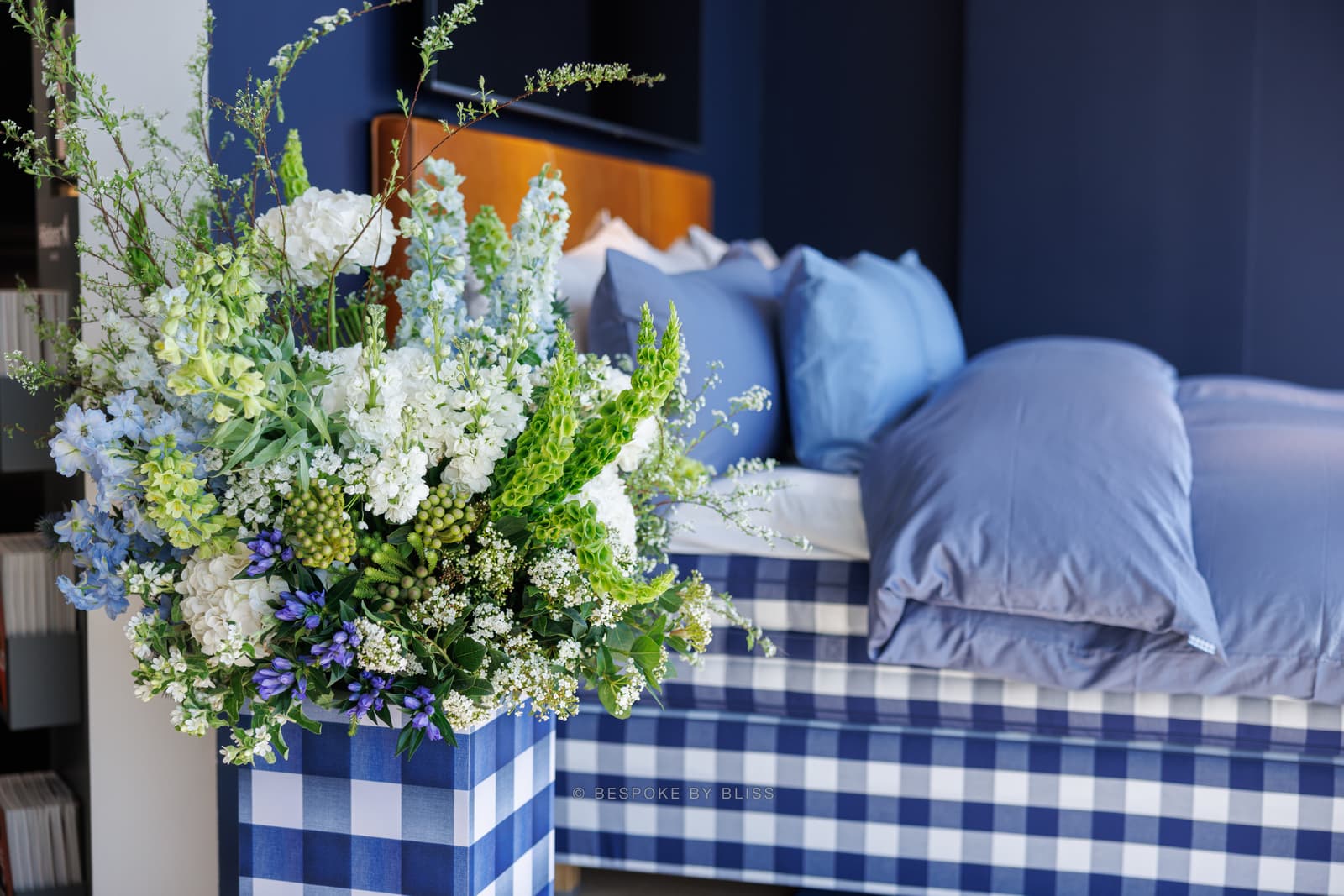 Statement floral arrangement in blue, white and green