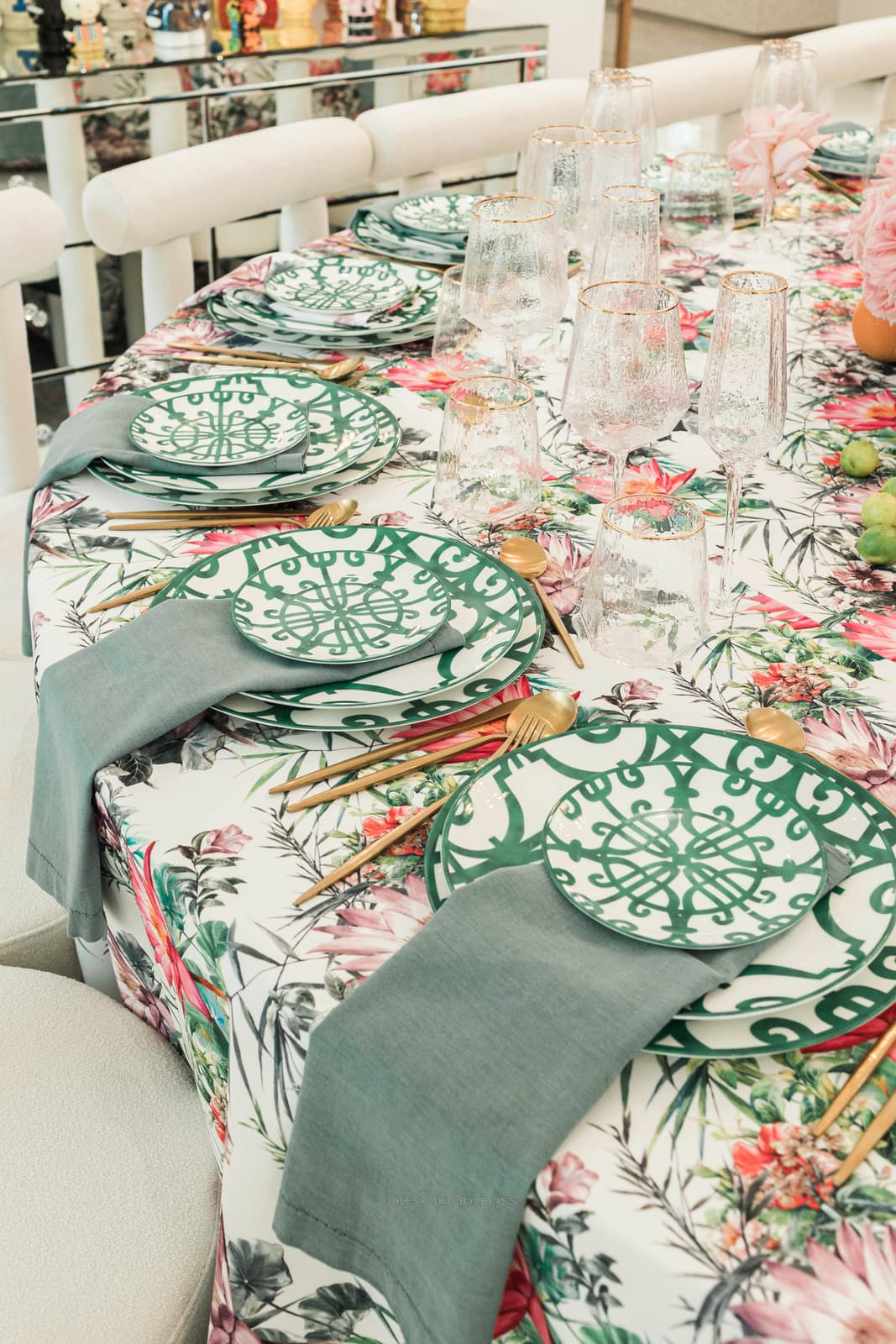 Table setting detail in blush, green and white