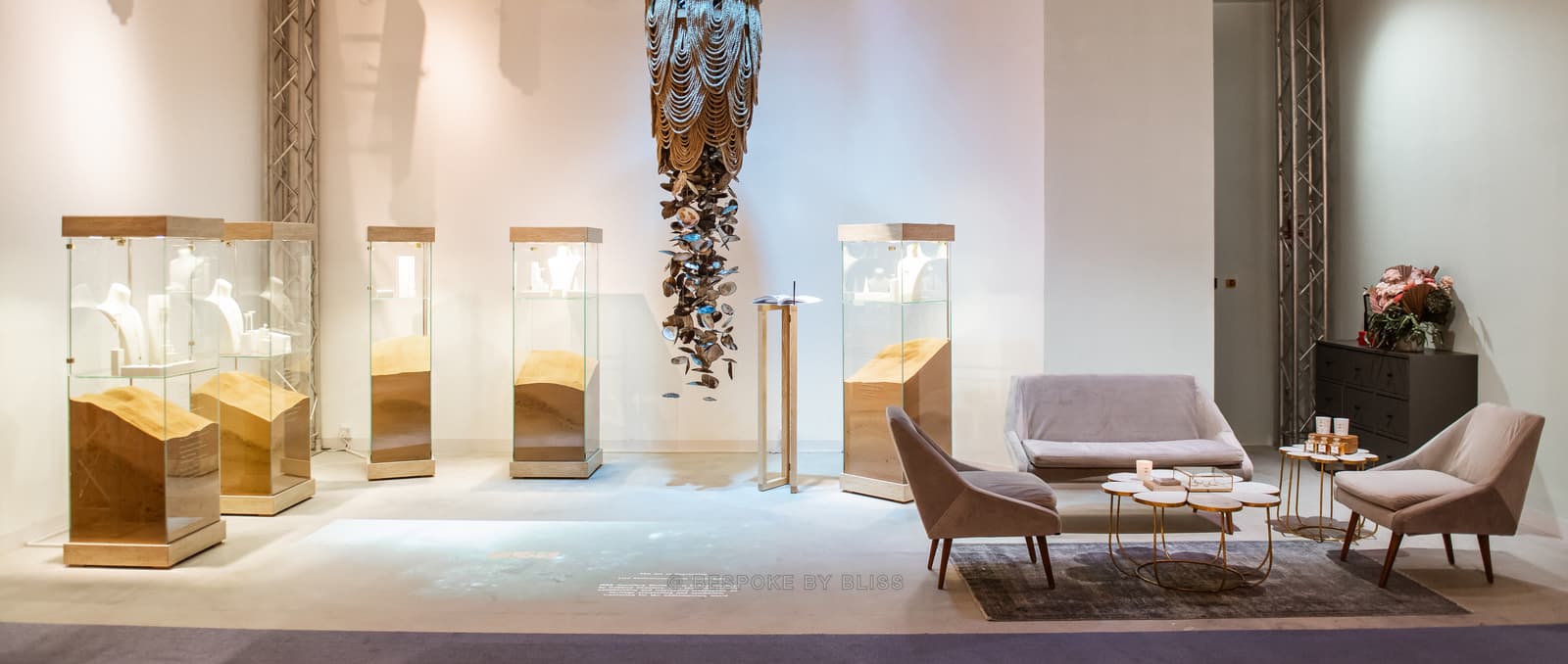 Full room view in white, gold and beige