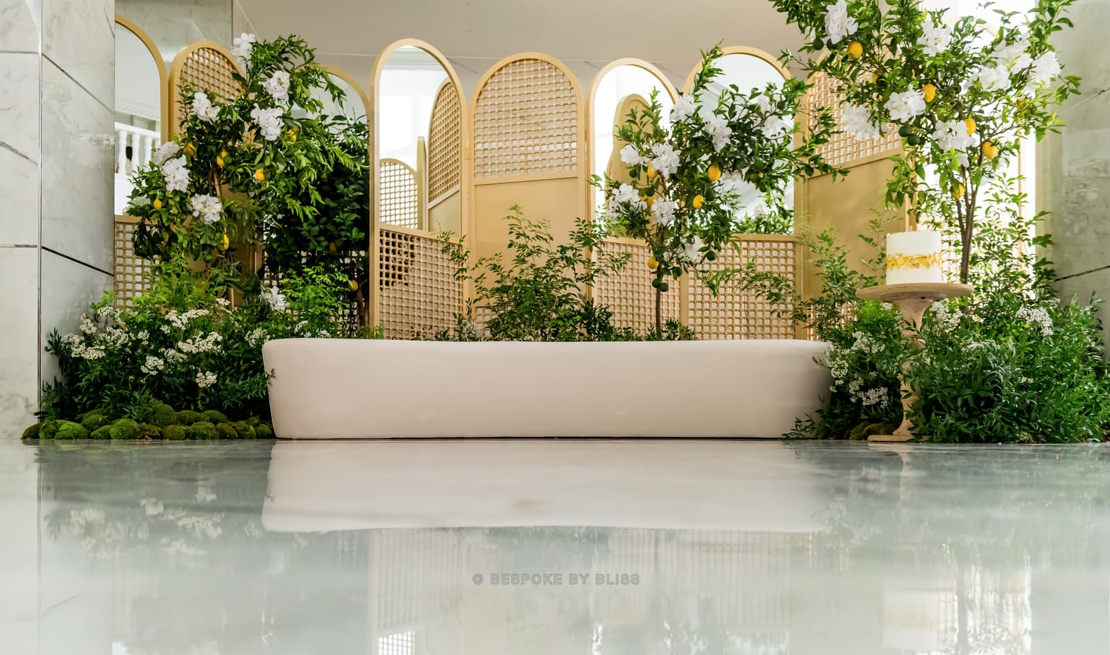 Stage styling in white, yellow and beige