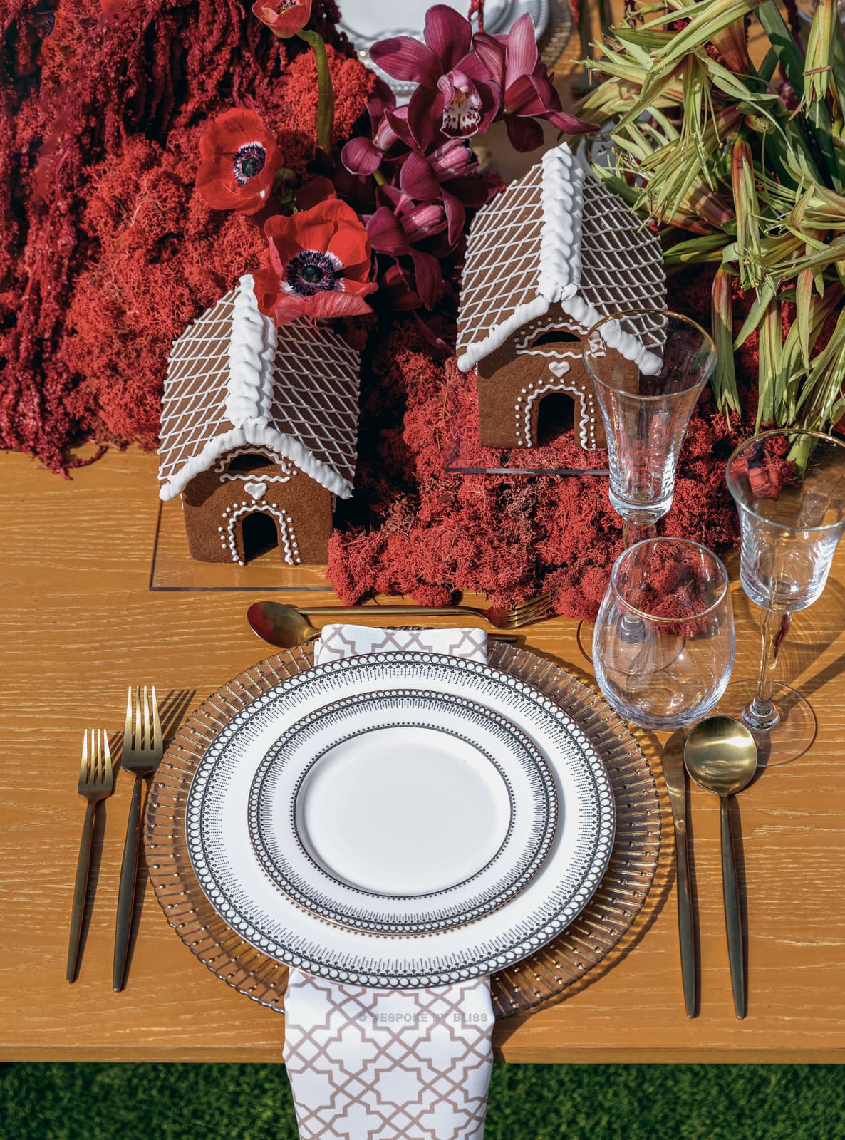 Show plate setting in white, silver and red