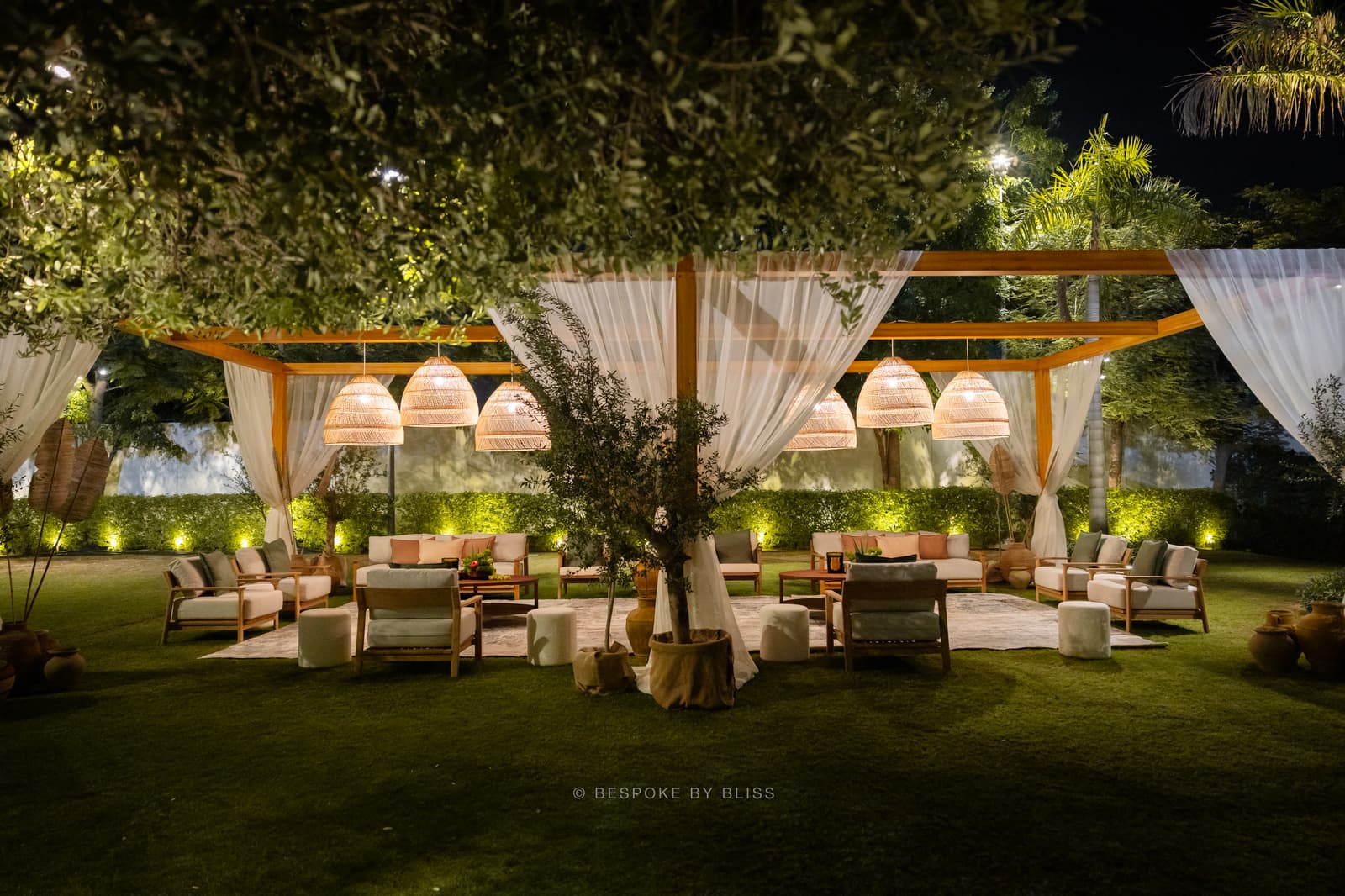Lounge furniture styling in cream, green and natural