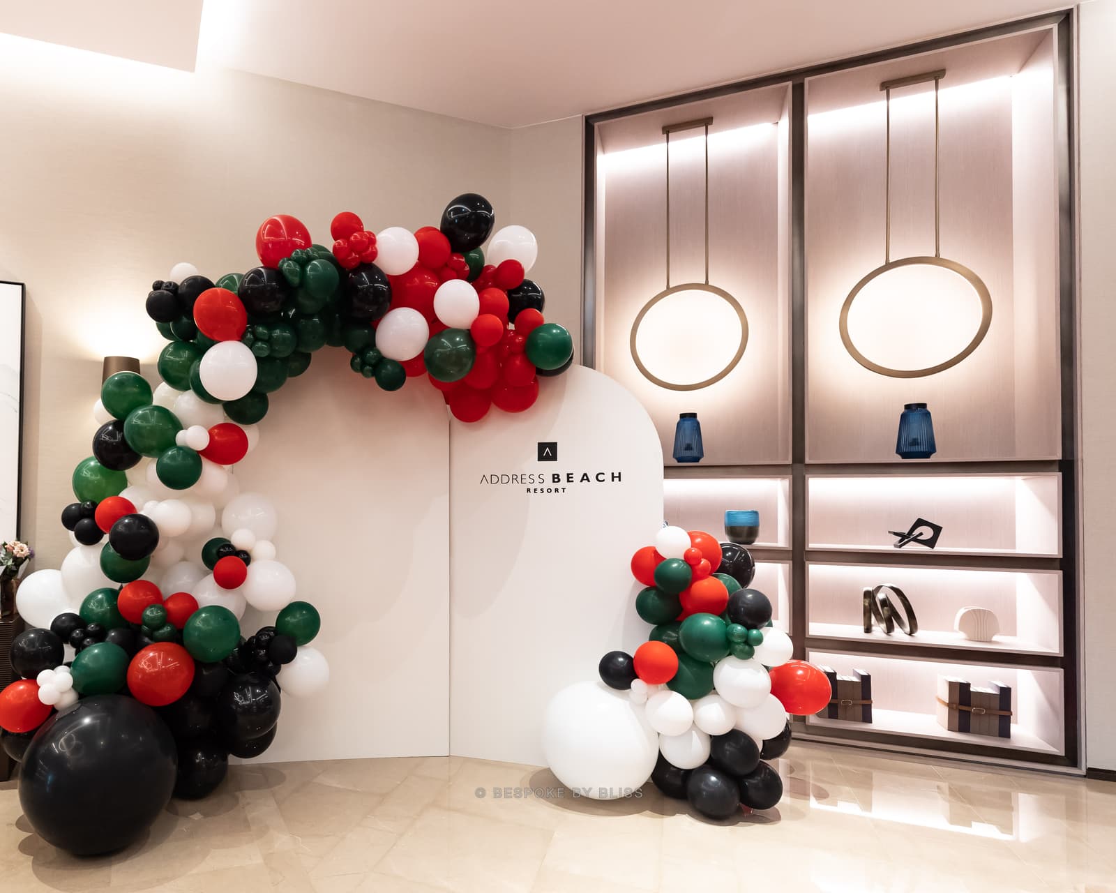 Backdrop styling in red, green and white