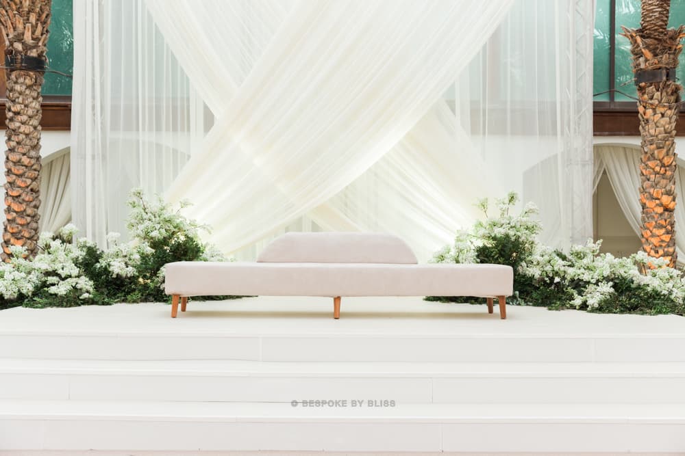 Stage styling in white, ivory and green