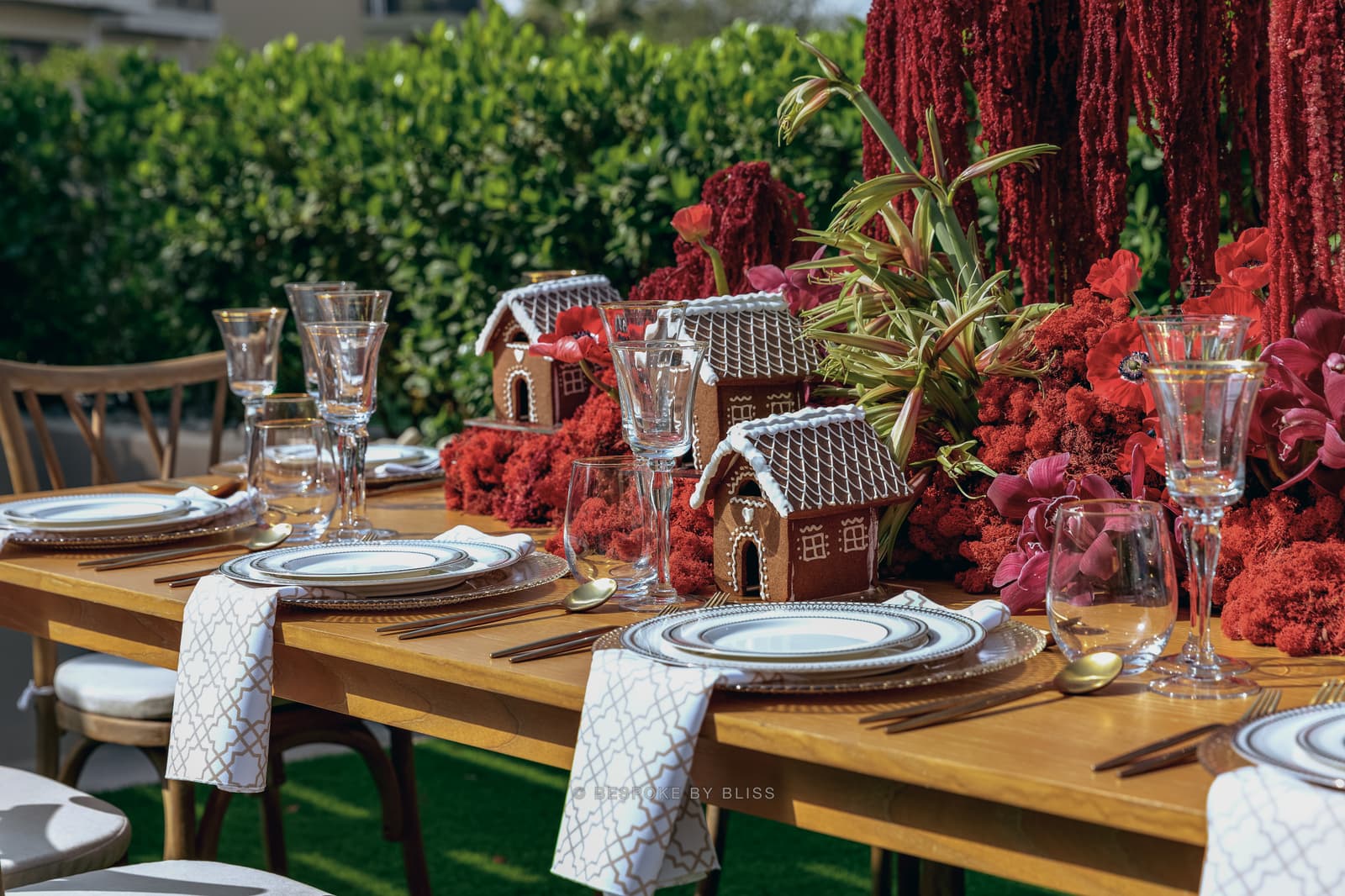 Table setting detail in red, brown and white