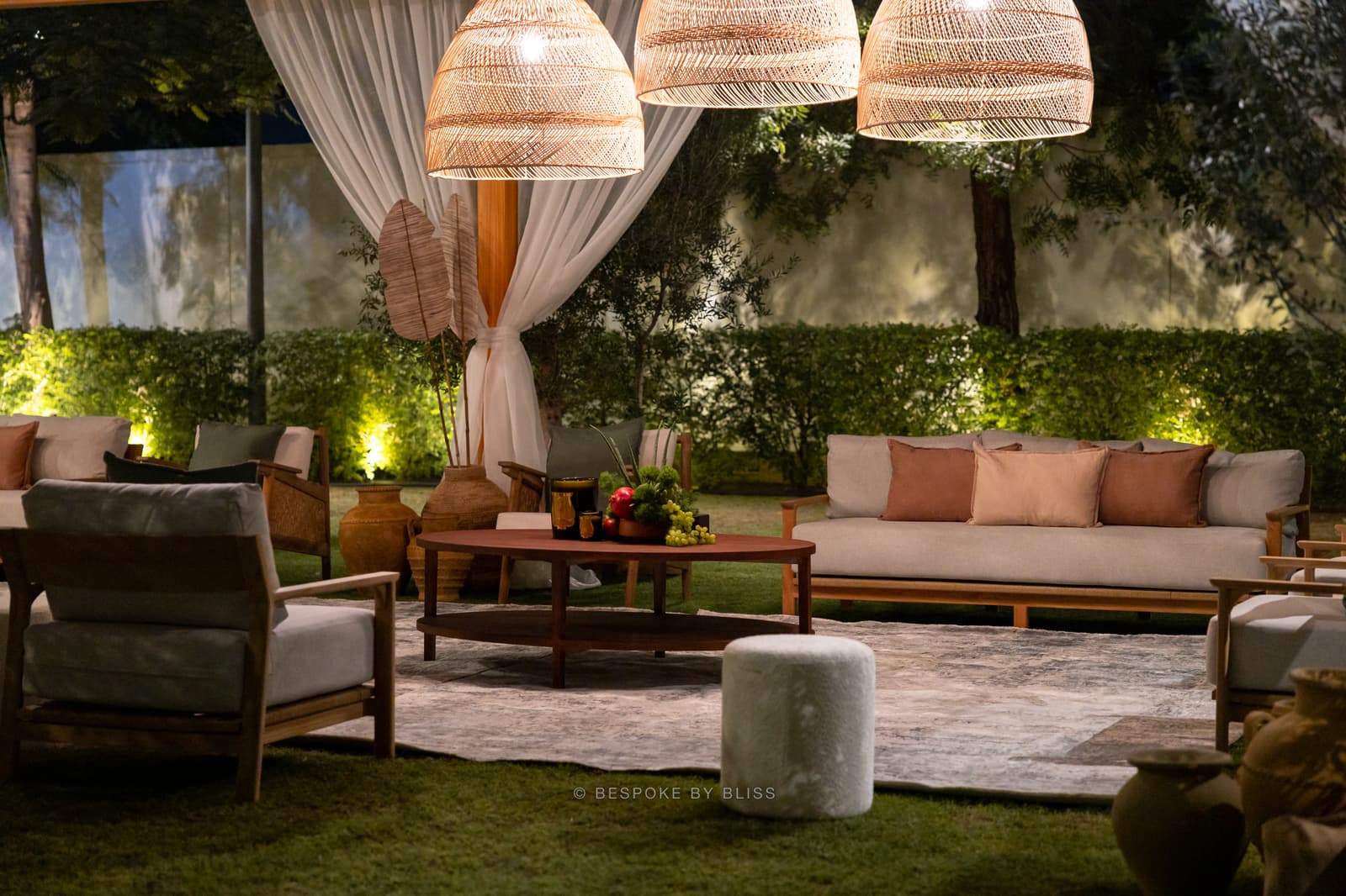 Lounge furniture styling in cream, blush and natural
