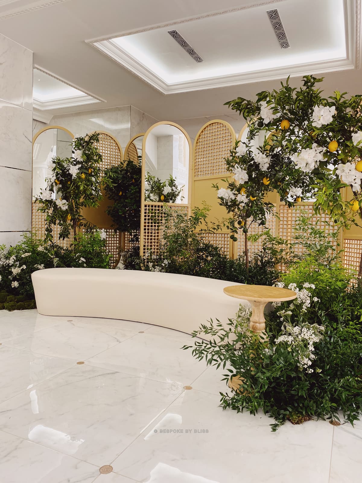 Stage styling in white, green and yellow