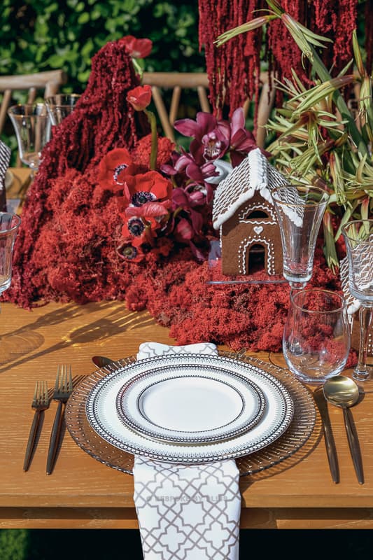 Show plate setting in white, silver and red